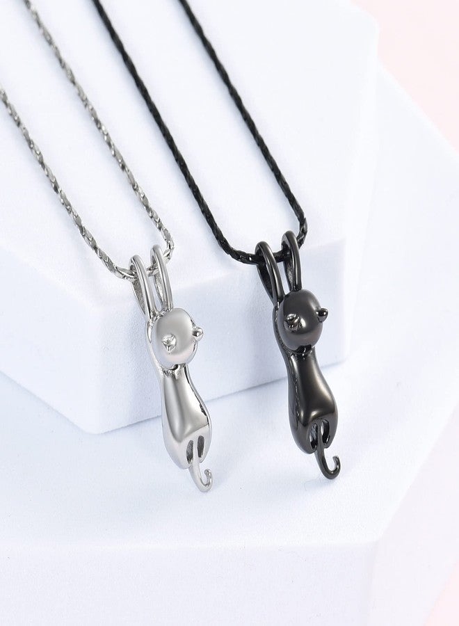 Imrsanl Pet Cremation Jewelry for Ashes Memorial Ash Jewelry Keepsake Cat Urn Pendants for Animal Ashes Necklace (2pcs-Silver/Black) - Image 2